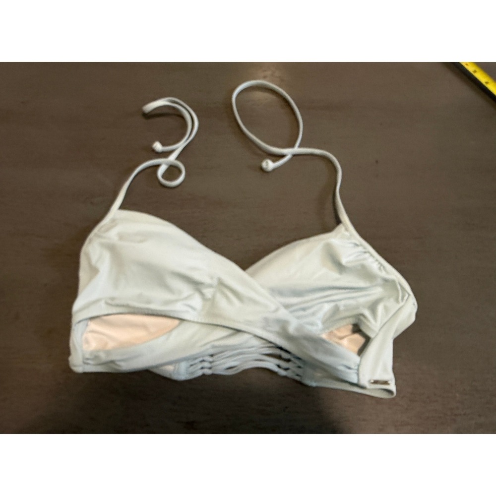 Victorias Secret PINK Light Blue Wrap Halter Bikini Top Macrame Back Large
